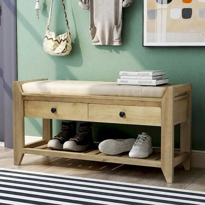 39 Farmhouse Versatile Entry Upholstered Storage Bench with 2 Drawers and 1 Shoe Rack
