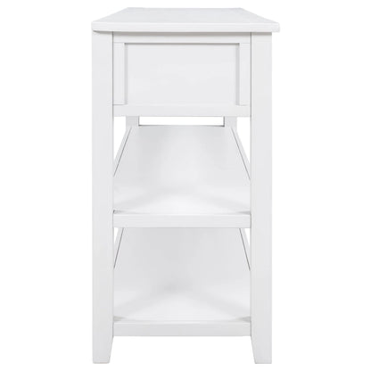 Retro Design Console Table with Two Open Shelves, Pine Solid Wood Frame and Legs for Living Room