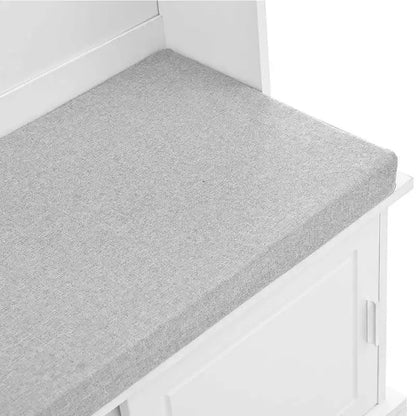 Hall Tree with Sliding Door Bench Cushion Silver Handle Storage Cabinet