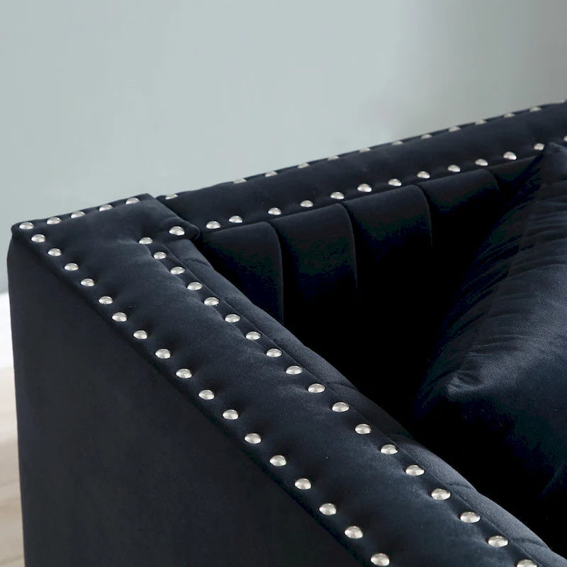 Contemporary Vertical Channel Tufted Velvet Sofa Modern Upholstered Couch for Living Room Apartment with 2 pillows