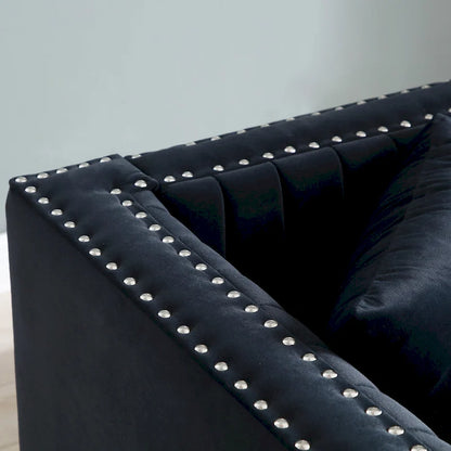 Contemporary Vertical Channel Tufted Velvet Sofa Modern Upholstered Couch for Living Room Apartment with 2 pillows