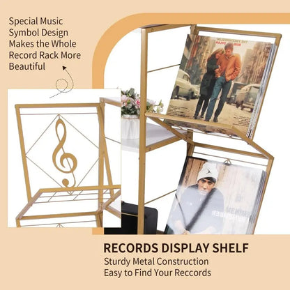 Record Player Table with Vinyl Record Storage - 27.5 x 11.8 x 32.5 inches