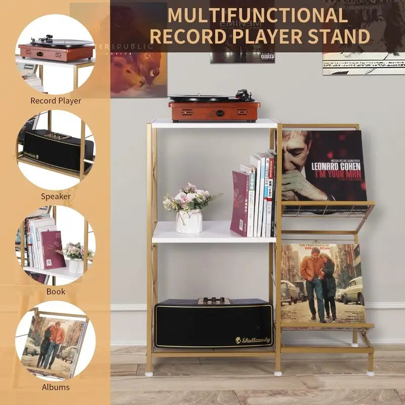 Record Player Table with Vinyl Record Storage - 27.5 x 11.8 x 32.5 inches