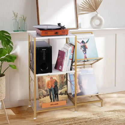 Record Player Table with Vinyl Record Storage - 27.5 x 11.8 x 32.5 inches