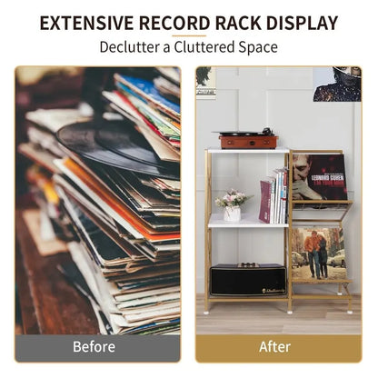 Record Player Table with Vinyl Record Storage - 27.5 x 11.8 x 32.5 inches