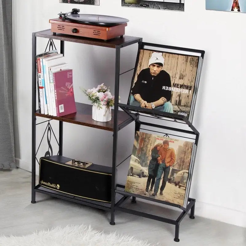 Record Player Table with Vinyl Record Storage - 27.5 x 11.8 x 32.5 inches