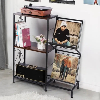 Record Player Table with Vinyl Record Storage - 27.5 x 11.8 x 32.5 inches