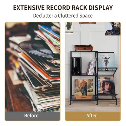 Record Player Table with Vinyl Record Storage - 27.5 x 11.8 x 32.5 inches