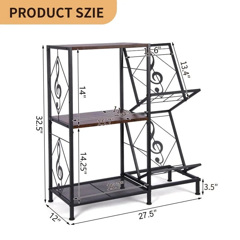 Record Player Table with Vinyl Record Storage - 27.5 x 11.8 x 32.5 inches