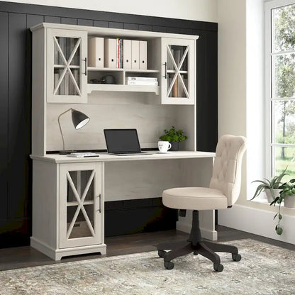 Lennox Farmhouse Desk with Hutch and Storage Cabinet by Bush Furniture