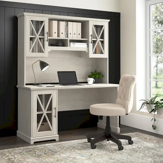 Lennox Farmhouse Desk with Hutch and Storage Cabinet by Bush Furniture