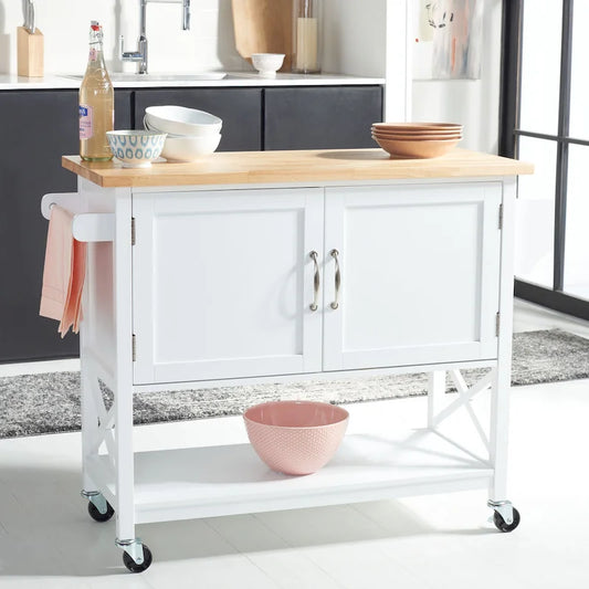 SAFAVIEH Krystal 2-Door 1-Shelf Kitchen Cart - 45.7 W x 17.3 L x 35.6 H - 46Wx17Dx36H