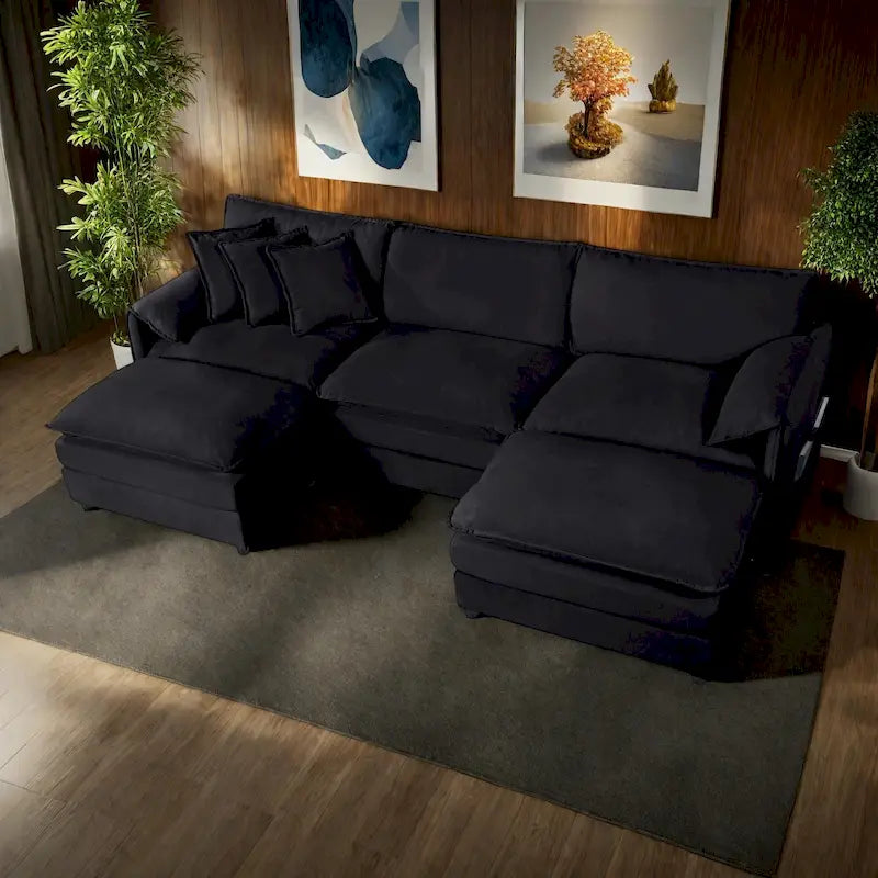 109.45 Chenille Upholstered U-Shaped Modular Sectional Sofa with Double-Layer Cushions, DIY Combination