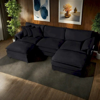 109.45 Chenille Upholstered U-Shaped Modular Sectional Sofa with Double-Layer Cushions, DIY Combination