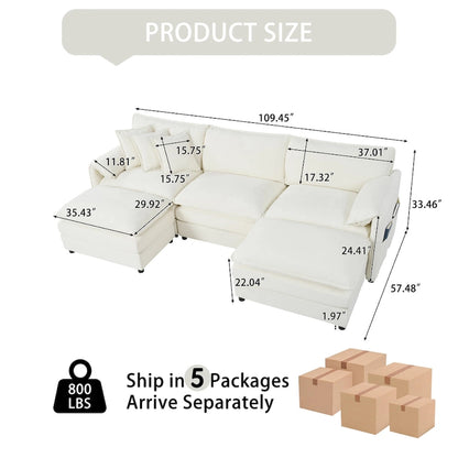 109.45 Chenille Upholstered U-Shaped Modular Sectional Sofa with Double-Layer Cushions, DIY Combination