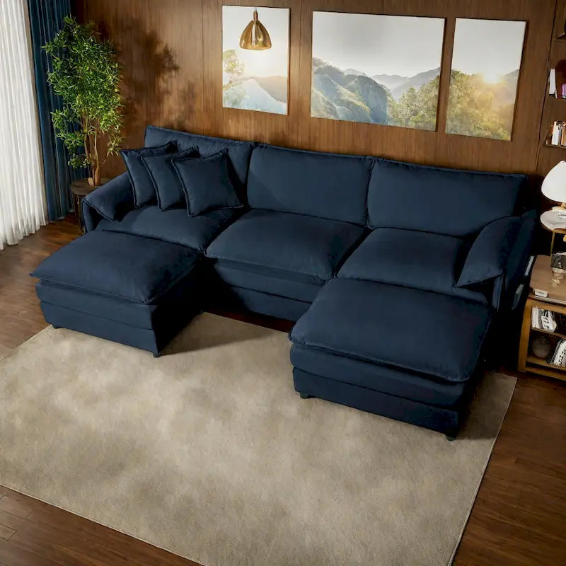 109.45 Chenille Upholstered U-Shaped Modular Sectional Sofa with Double-Layer Cushions, DIY Combination