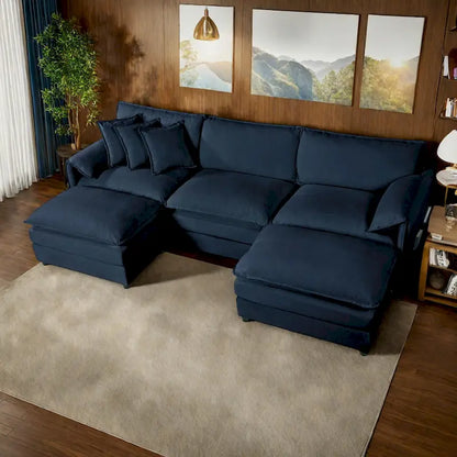 109.45 Chenille Upholstered U-Shaped Modular Sectional Sofa with Double-Layer Cushions, DIY Combination