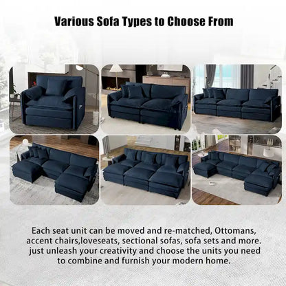 109.45 Chenille Upholstered U-Shaped Modular Sectional Sofa with Double-Layer Cushions, DIY Combination
