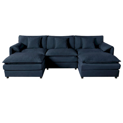 109.45 Chenille Upholstered U-Shaped Modular Sectional Sofa with Double-Layer Cushions, DIY Combination