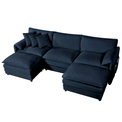 109.45 Chenille Upholstered U-Shaped Modular Sectional Sofa with Double-Layer Cushions, DIY Combination