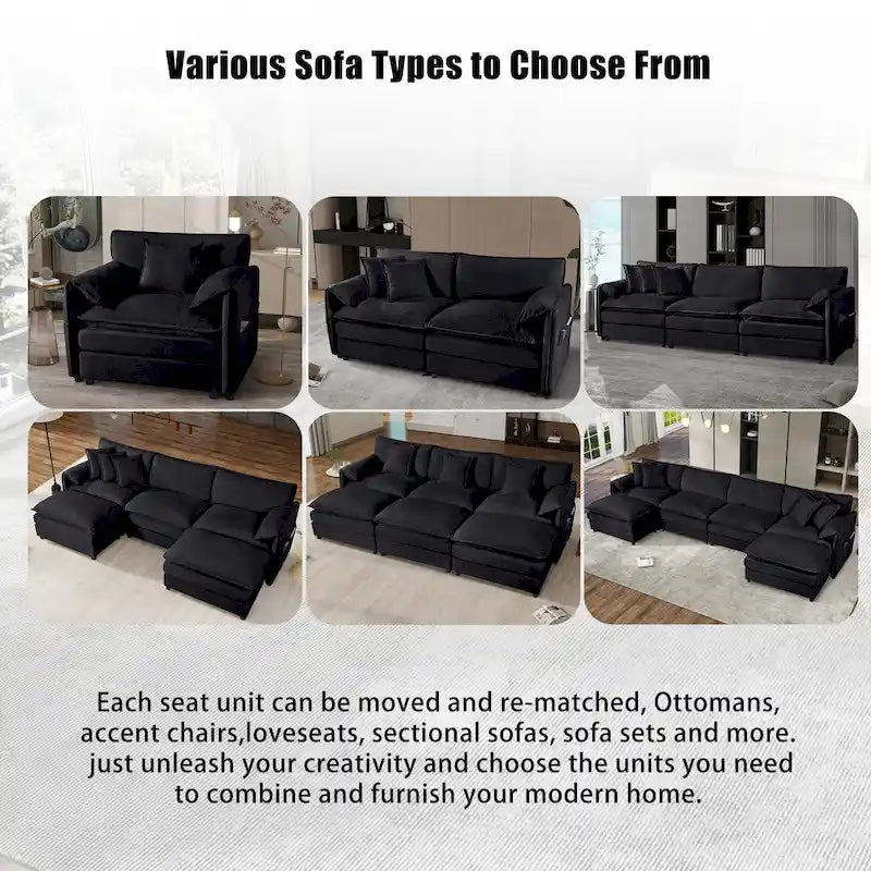 109.45 Chenille Upholstered U-Shaped Modular Sectional Sofa with Double-Layer Cushions, DIY Combination