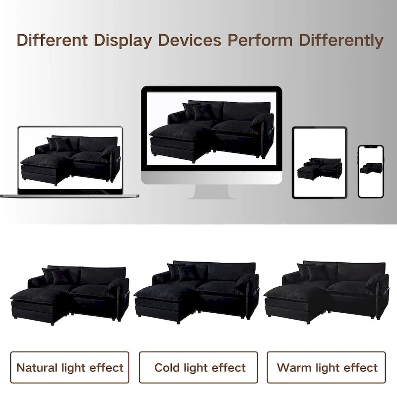109.45 Chenille Upholstered U-Shaped Modular Sectional Sofa with Double-Layer Cushions, DIY Combination