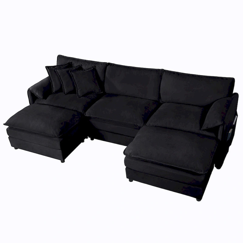 109.45 Chenille Upholstered U-Shaped Modular Sectional Sofa with Double-Layer Cushions, DIY Combination
