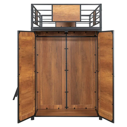 Twin Size Loft bed with L-shape Desk and Wardrobe