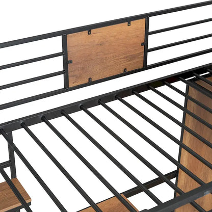 Twin Size Loft bed with L-shape Desk and Wardrobe