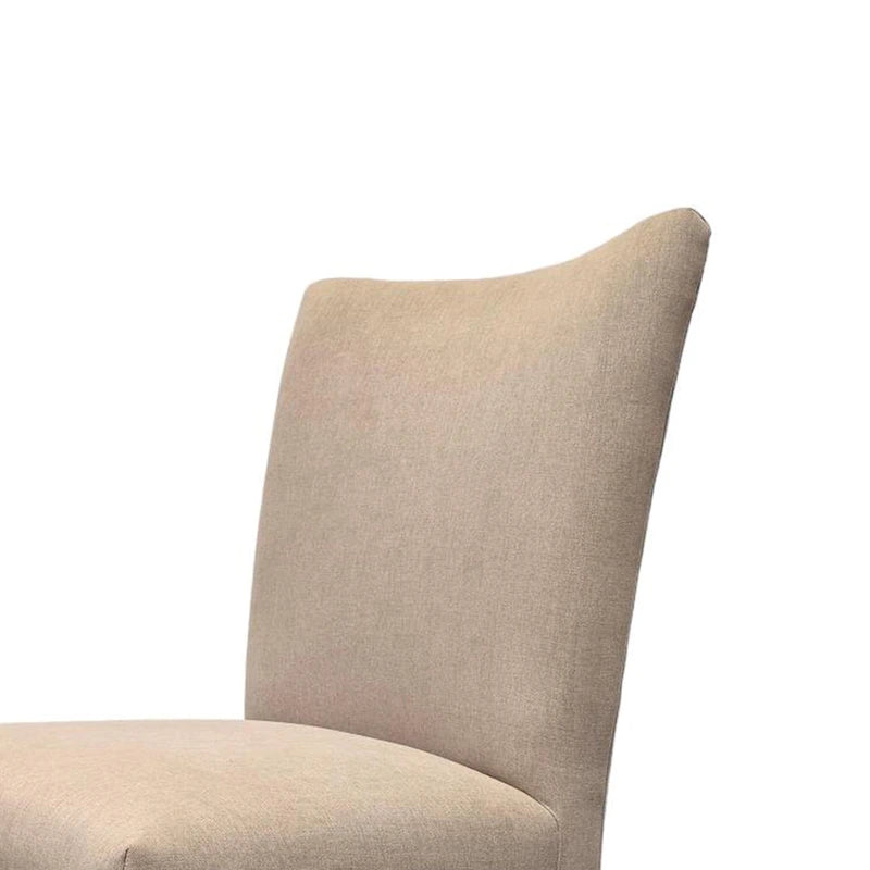 Zeus Dining Side Chair Set of 2, Beige Fabric, Brown Tapered Legs