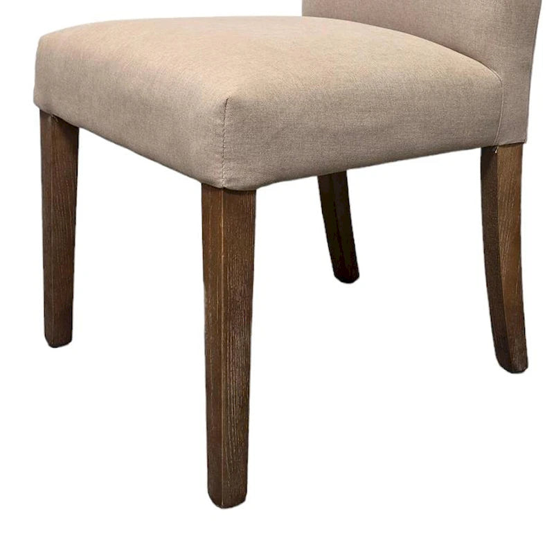 Zeus Dining Side Chair Set of 2, Beige Fabric, Brown Tapered Legs