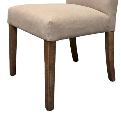 Zeus Dining Side Chair Set of 2, Beige Fabric, Brown Tapered Legs