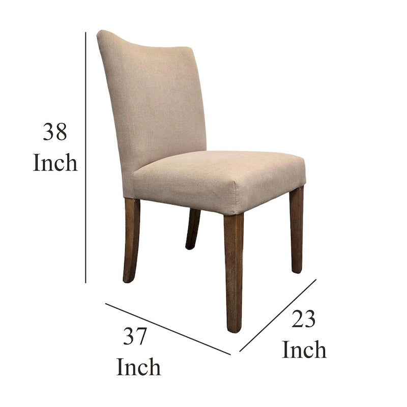 Zeus Dining Side Chair Set of 2, Beige Fabric, Brown Tapered Legs