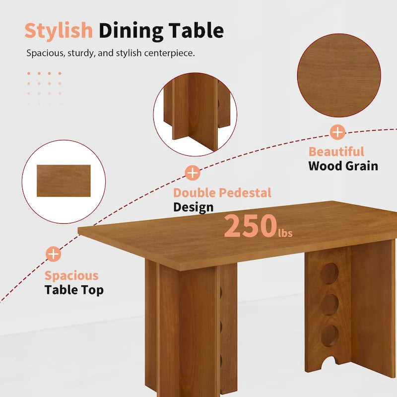 Modern Double Pedestal 6-Piece Dining Table Set with 4 Dining Chairs & 1 Bench