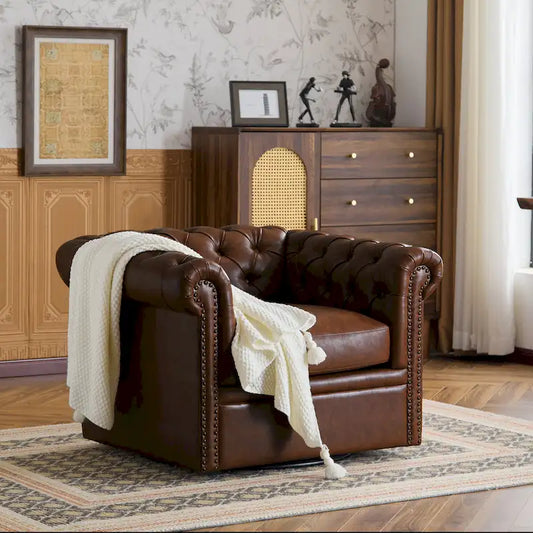 Christopher Knight Home - Chesterfield Swivel Club Chair with Deep Button Tufting and 360-Degree Rotation
