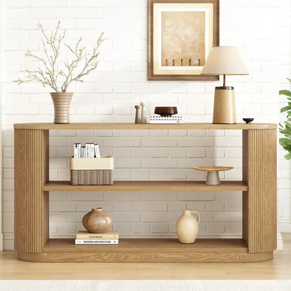 Modern Entryway Console Table - Slim Sofa Table with Open Shelf & Elegant Wood Grain, Multi-Functional Hallway Table
