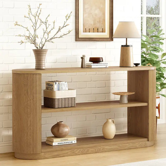 Modern Entryway Console Table - Slim Sofa Table with Open Shelf & Elegant Wood Grain, Multi-Functional Hallway Table