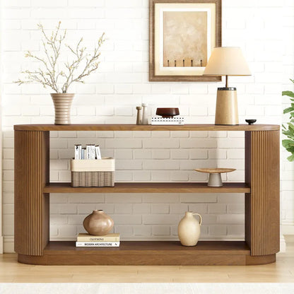 Modern Entryway Console Table - Slim Sofa Table with Open Shelf & Elegant Wood Grain, Multi-Functional Hallway Table