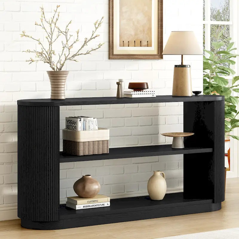 Modern Entryway Console Table - Slim Sofa Table with Open Shelf & Elegant Wood Grain, Multi-Functional Hallway Table