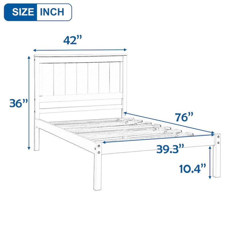 Twin Size Wood Platform Bed w/ Classic Headboard Upholstered Bed Frame for Bed Room No Box Spring Needed, Easy Assembly