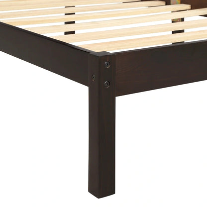Twin Size Wood Platform Bed w/ Classic Headboard Upholstered Bed Frame for Bed Room No Box Spring Needed, Easy Assembly