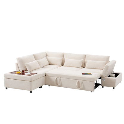 107 Oversized Chenille Modular Sectional Pull-out Sofa, Free Movement Storage Ottoman