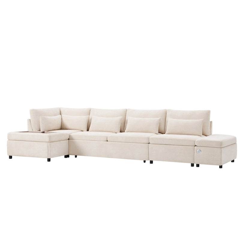 107 Oversized Chenille Modular Sectional Pull-out Sofa, Free Movement Storage Ottoman