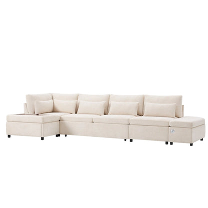 107 Oversized Chenille Modular Sectional Pull-out Sofa, Free Movement Storage Ottoman