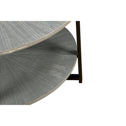 31.5 Farmhouse Round Coffee Table with 2-Tier Storage & Metal Leg