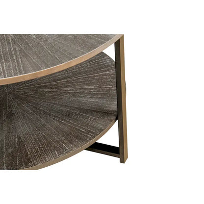 31.5 Farmhouse Round Coffee Table with 2-Tier Storage & Metal Leg