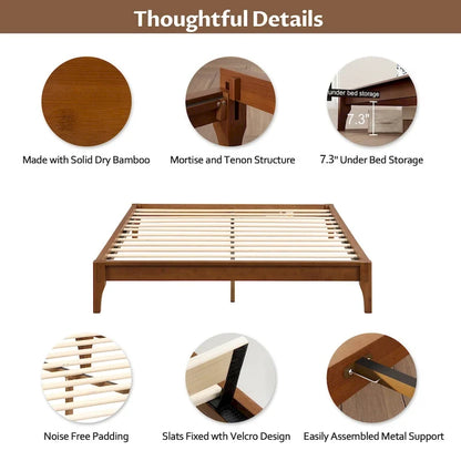 Solid Dry Bamboo Wood Platform Bed Frame by Harper&Bright Designs