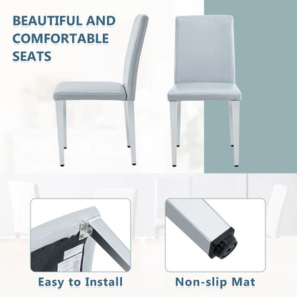 High Back Dining Chair Set of 2 PU Leather Upholstered Chair Living Room Decorative Side Chair Metal Frame Home Chair