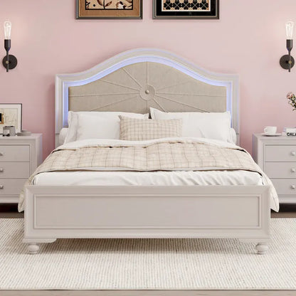Queen LED Light Upholstered Platform Bed with Adjustable Lighting