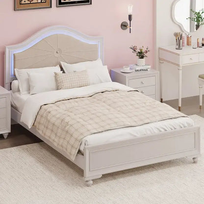 Queen LED Light Upholstered Platform Bed with Adjustable Lighting